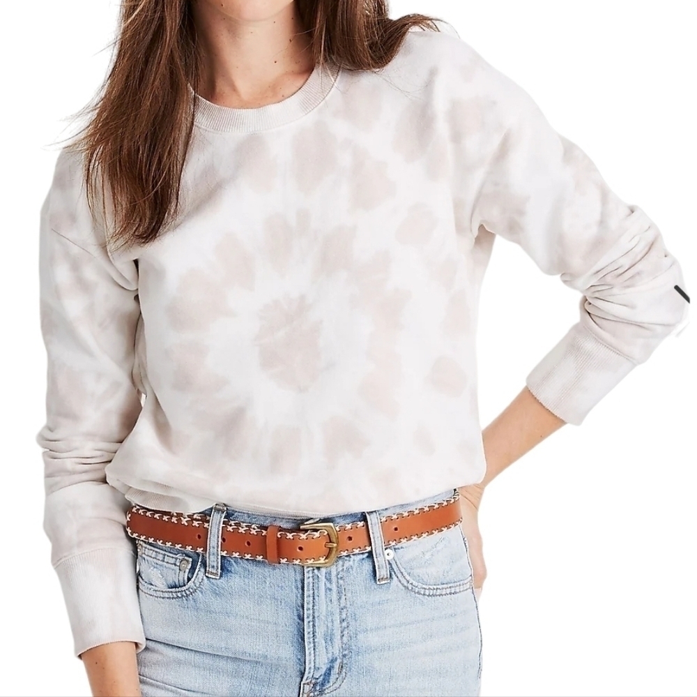 Madewell | Women's White & Tan Tie Dyed Crewneck Sweatshirt (Size Small)